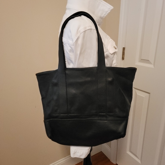 J. Crew Montauk Black Leather Tote Bag - Picture 1 of 12